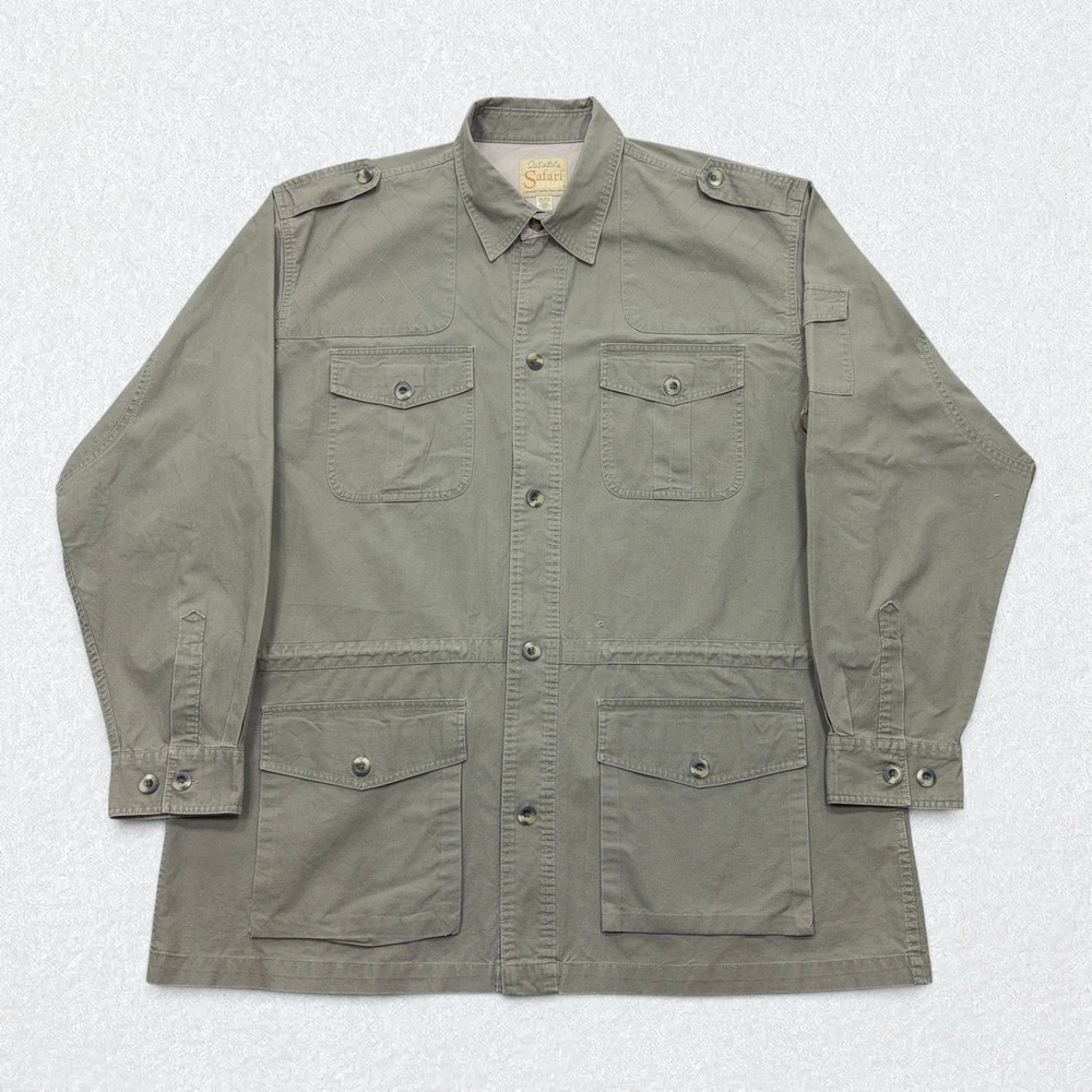 Cabela's Safari Series Jacket Men 2XL Tall Olive Green Cotton Field Coat Utility